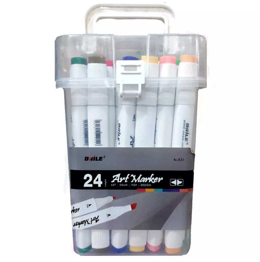 Baile 24 Colors Art Markers Set, Dual Tips Permanent Artist Coloring Drawing Markers Pen