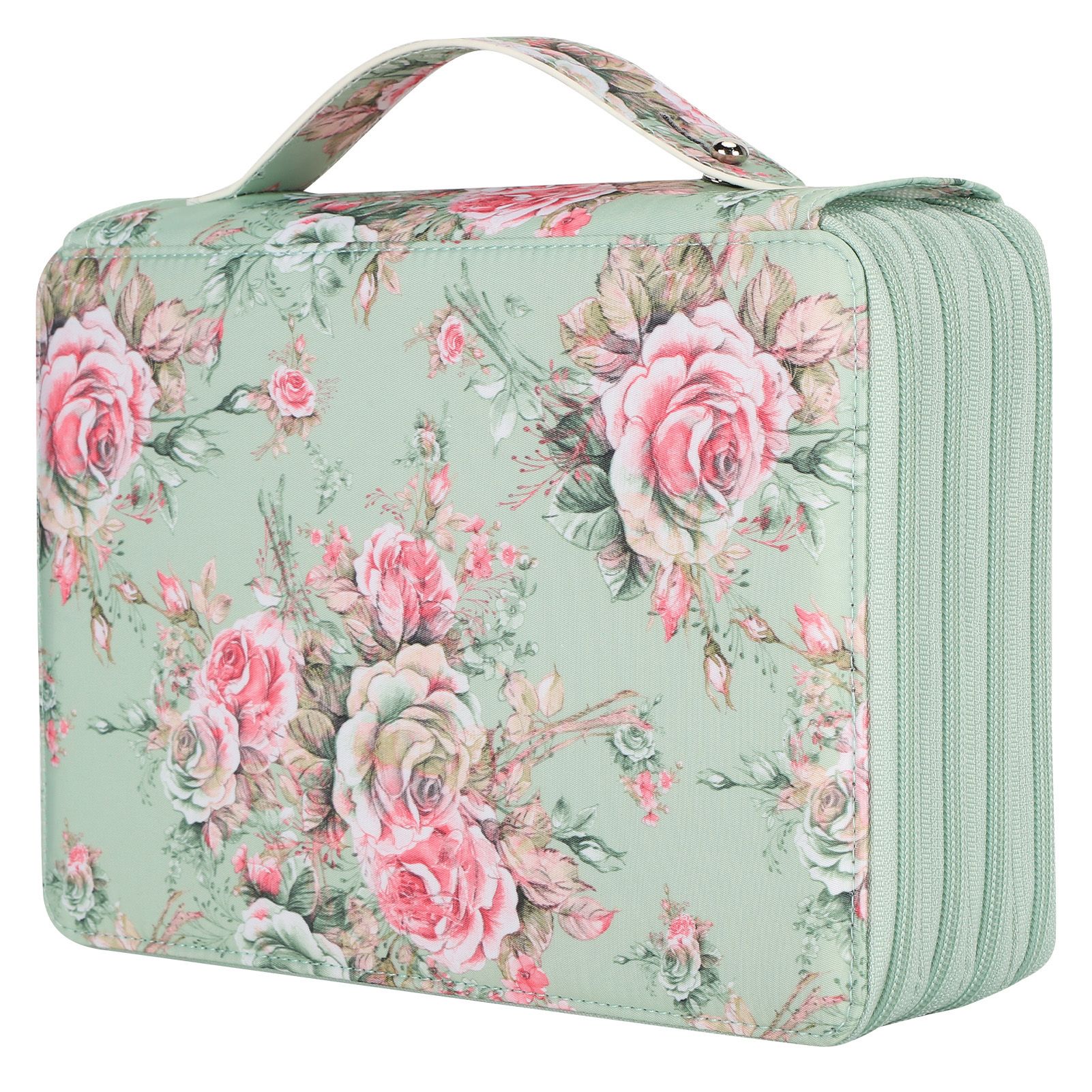PU Stationery Storage Rose Print Pattern Pen Holder Pocket for Sort and Store Pencils Art Students
