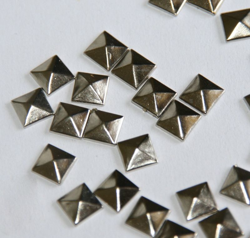 100pc Hotfix Iron On, 7mm Flat Back Silver Pyramid Studs - 1/4" FlatBack Glue on Studs - Silver