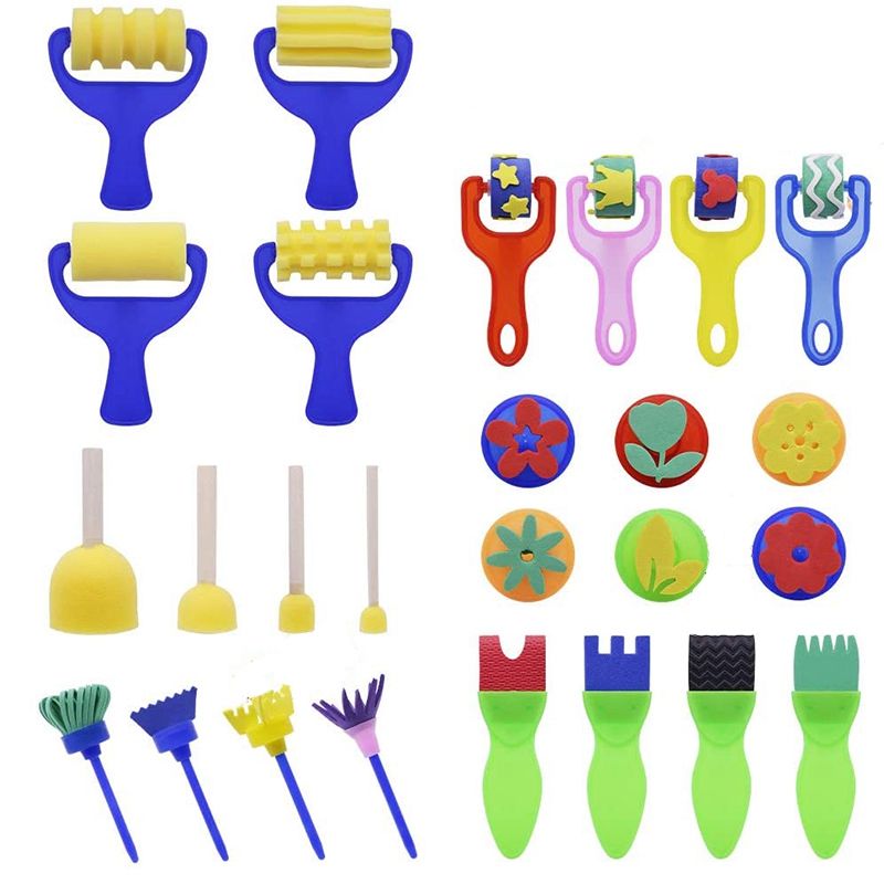 26 Pieces Foam Roller Paint Brush Set Washable Drawing Tools Art & Crafts Supplies for Children Early Learning DIY