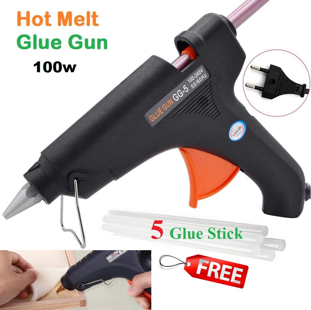 Combo Pack 100W Hot Melt Glue Gun With 5 Glue Stick, 100 Watt Glue Gun For DIY Art Crafts, Joint Repair