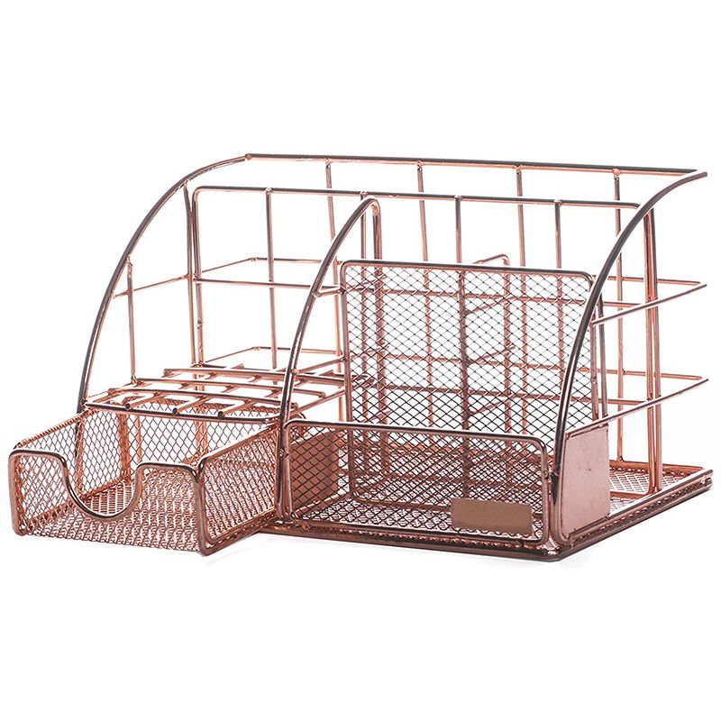 Rose Gold Ladies Desktop Storage Box, Multi-Purpose Desktop Storage Box, with Pen Holder, Paper Storage Box and Desk Drawer Storage Box, Office Storage Box and Desk Accessories. , desk organizers and accessories
