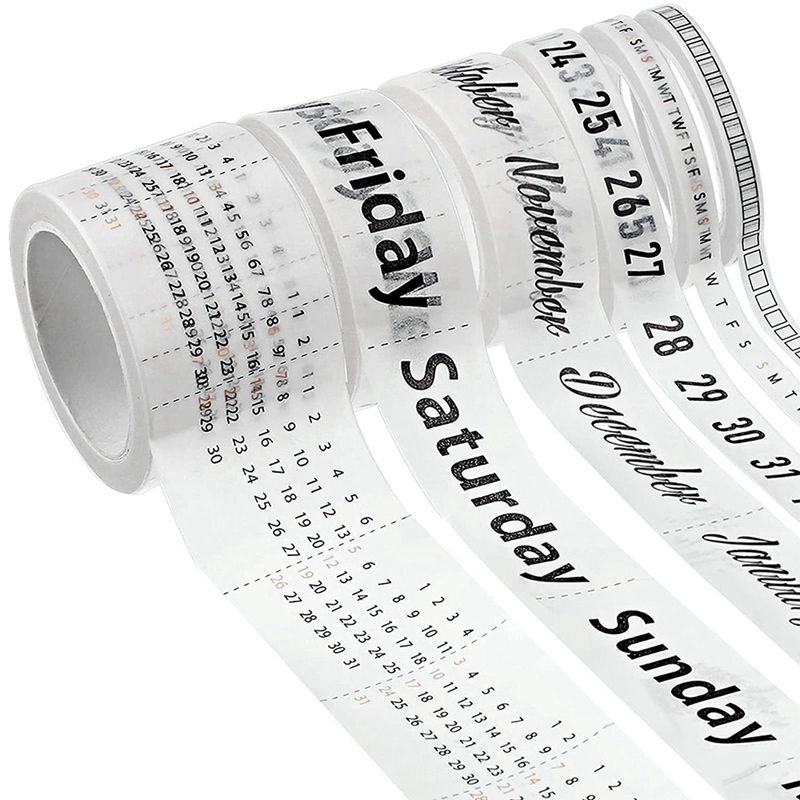 6 Rolls Washi Tape Set Calendar Day Week Month Number Journal Scrapbook Tape Decorative Masking Tape for Crafts Planner