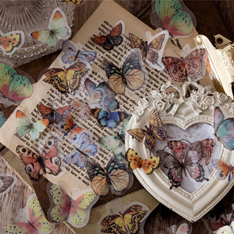 RHS Online 40PCS Aesthetic PET Sticker Set Vintage Butterfly Waterproof Stickers Journal Diary Scrapbooking Decoration