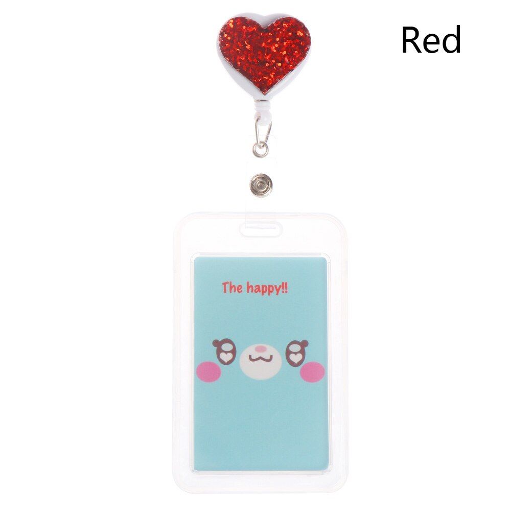 Cute Heart-shaped Retractable Badge Reel Cartoon Nurse Display ID Name Card Badge Holder Mini ID Lanyard High Quality Key Ring