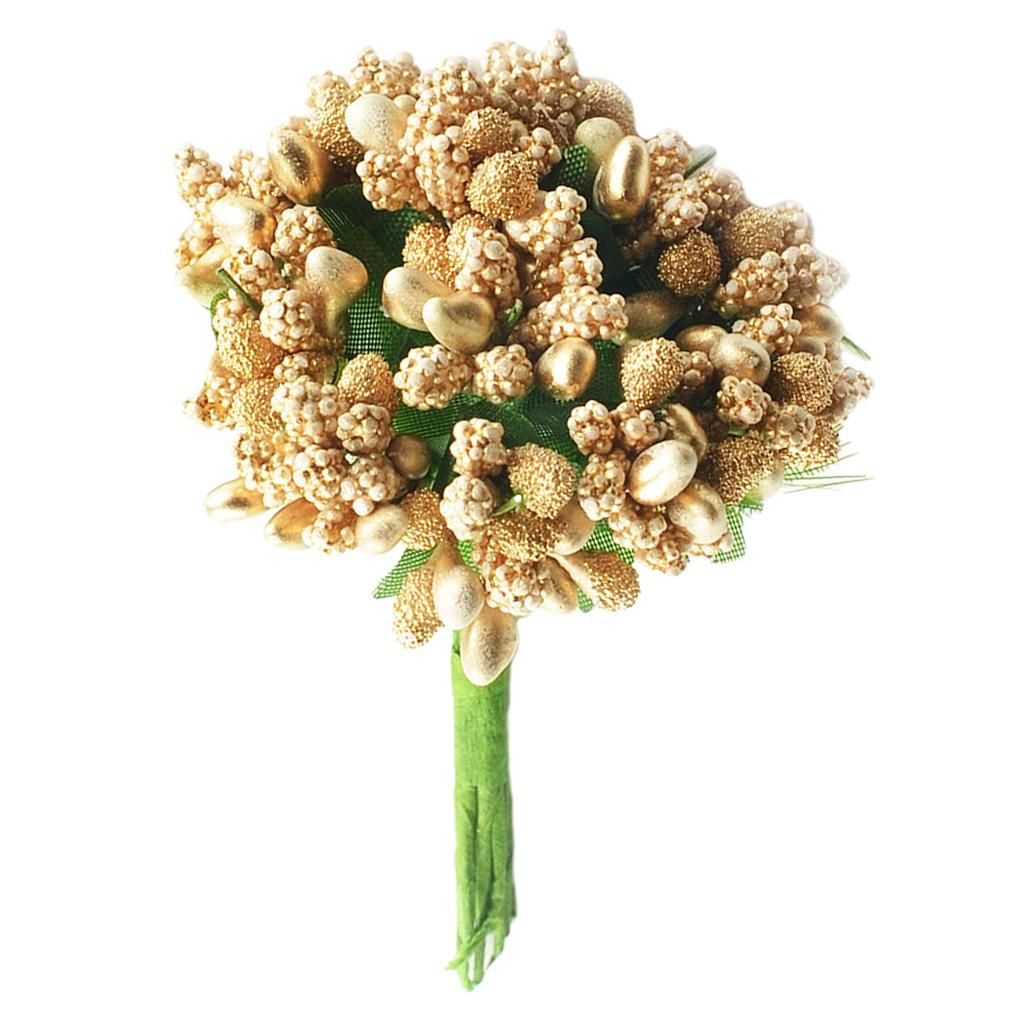 5xA Bunch of 12pcs Artificial Flower Stamen Pistil for Wedding 8.5cm Gold