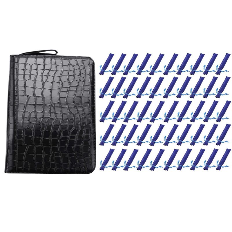 NANLIY- 51 Pcs Pencil Bag: 50 Pcs Blue Velvet Single Pen Bag & 1 Pcs PU Leather Black 48 Slots Pen Pouch Bag
