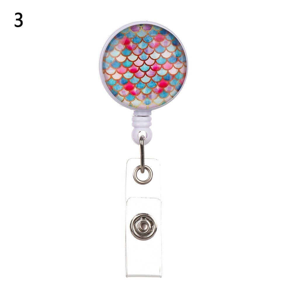 4 styles Retractable Nurse Badge Reel Clip Mermaid Scales Pattern IC Identification Card Plate Holder Key Ring Anti-Lost Clip