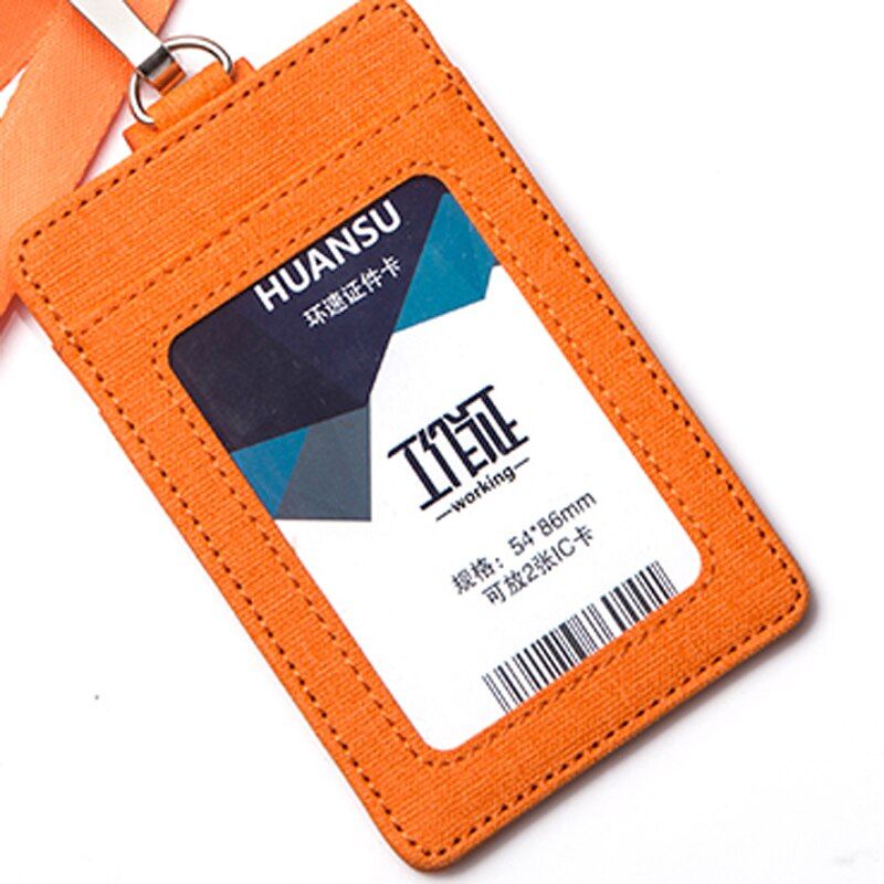 2020new ID Card Holder PU Leather Neck Strap High Quality Passport Employee  3 Pockets Badge For Student  Nurse (standard size)
