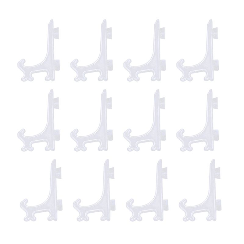 12Pcs 3 Inch Plastic Easels or Plate Holders Display Dinner Plate (Transparent)