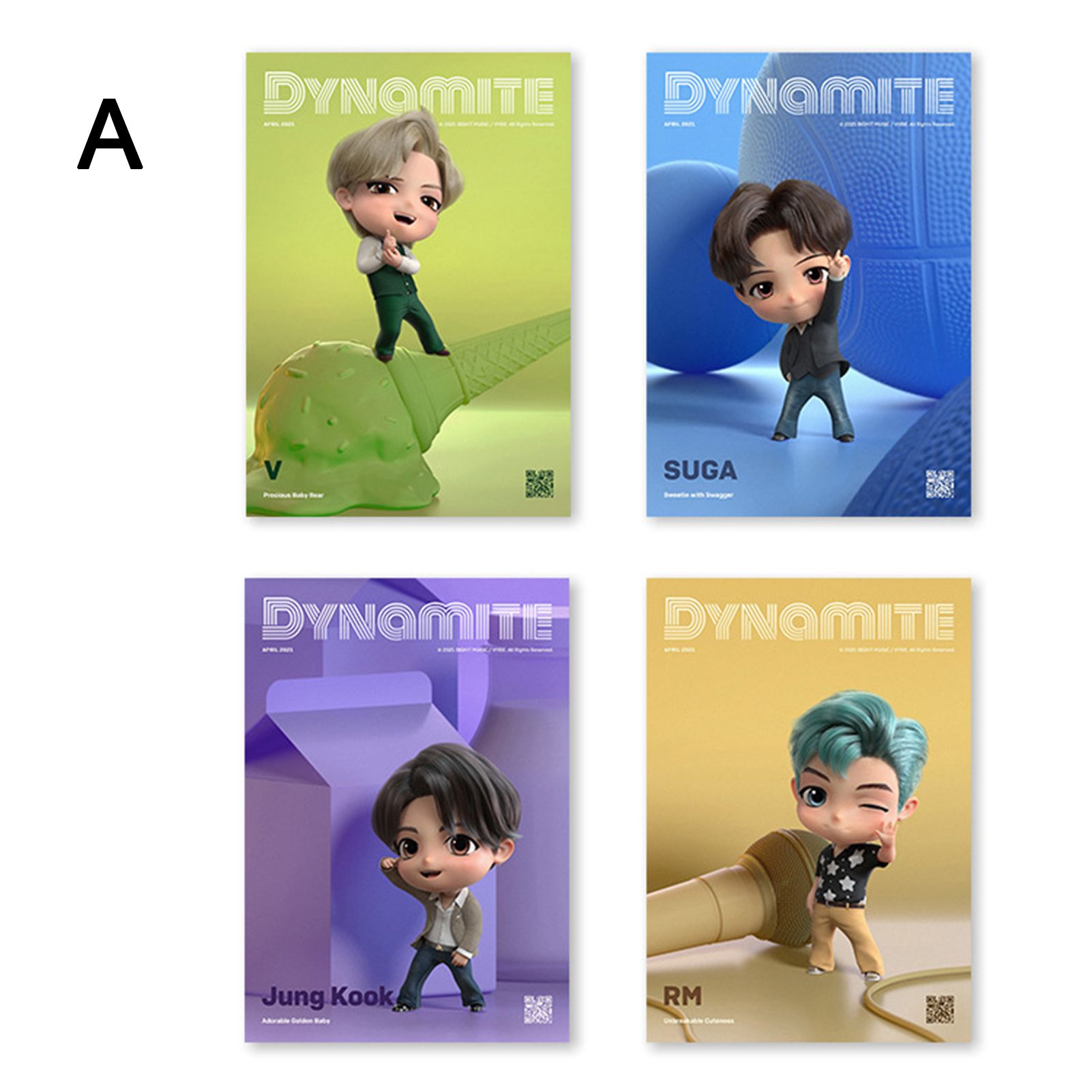 Ehousehold 4Pcs Sticker BTS Member Design Self Adhesive Paper Cartoon Figure Q Version Decal for Wall