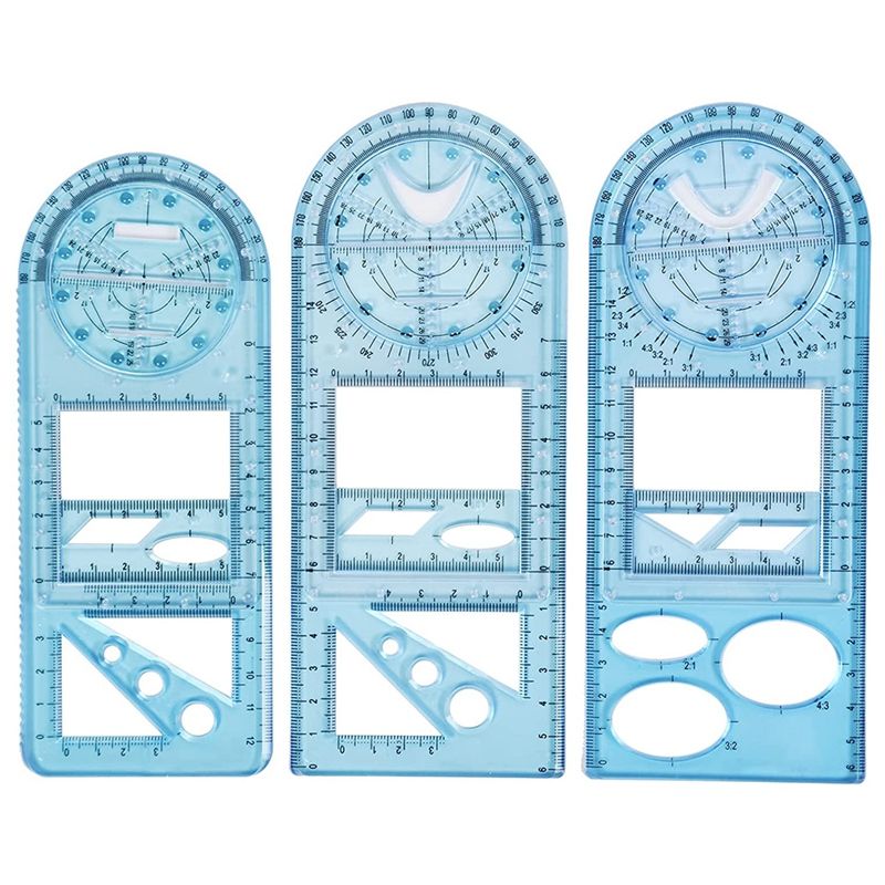 3 Sizes Multifunctional Geometric Ruler Plastic Drawing Ruler
