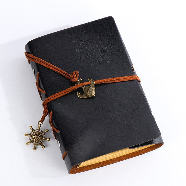 Vintage journal book travelers notebook leather kraft paper sketchbook diary blank note book 6 ring binder string nautical BJB01