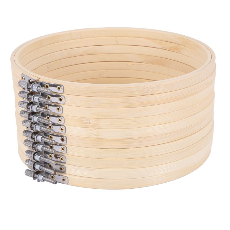 10 Pieces 8 Inch Embroidery Hoops Round Adjustable Bamboo Circle Cross Stitch Hoop Ring Bulk for Art Craft Handy Sewing