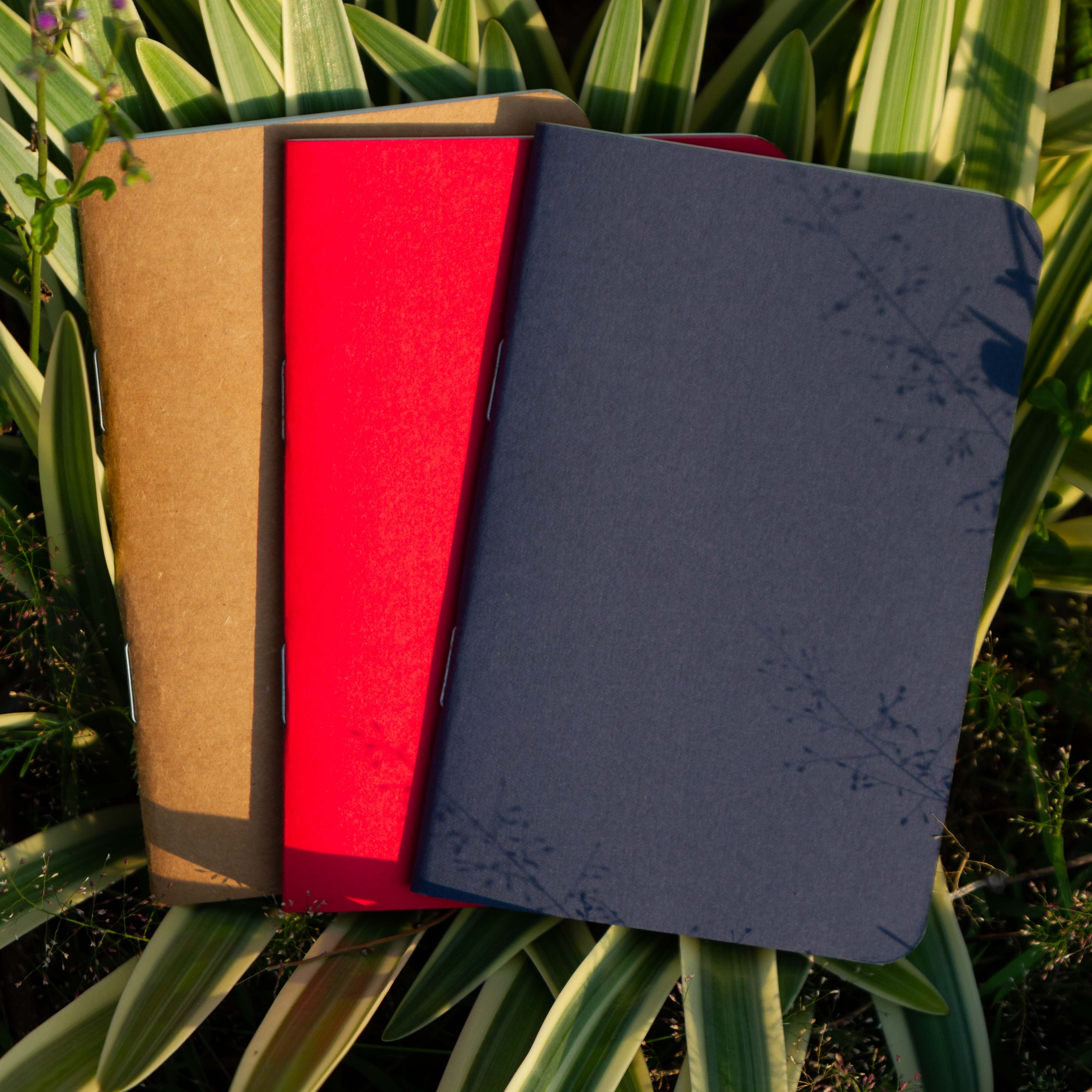Pocket Book Blue, Kraft & Red Notebook 3-Pack