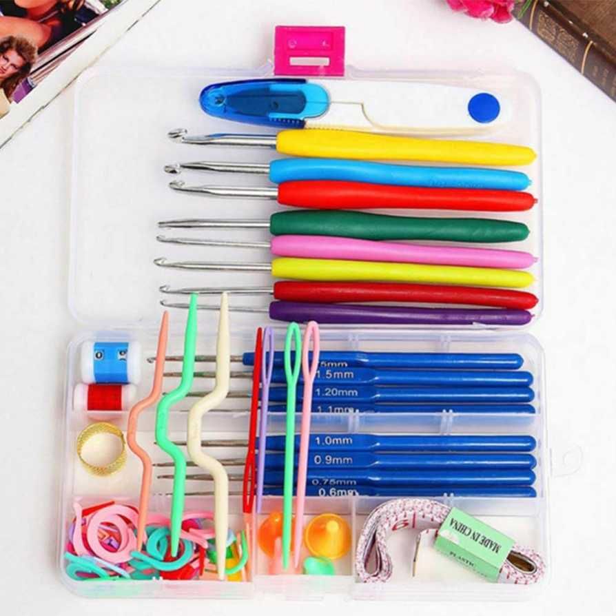 16 Types Multi-color Crochet Hook Kit Bearded Needle Set Knitting Tool Accessory