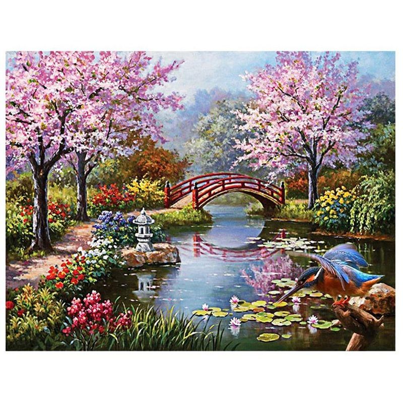 Diy Round Diamond Diamond Painting Exquisite Diamond Painting Set Flowing Water Bridge Pattern Diamond Painting