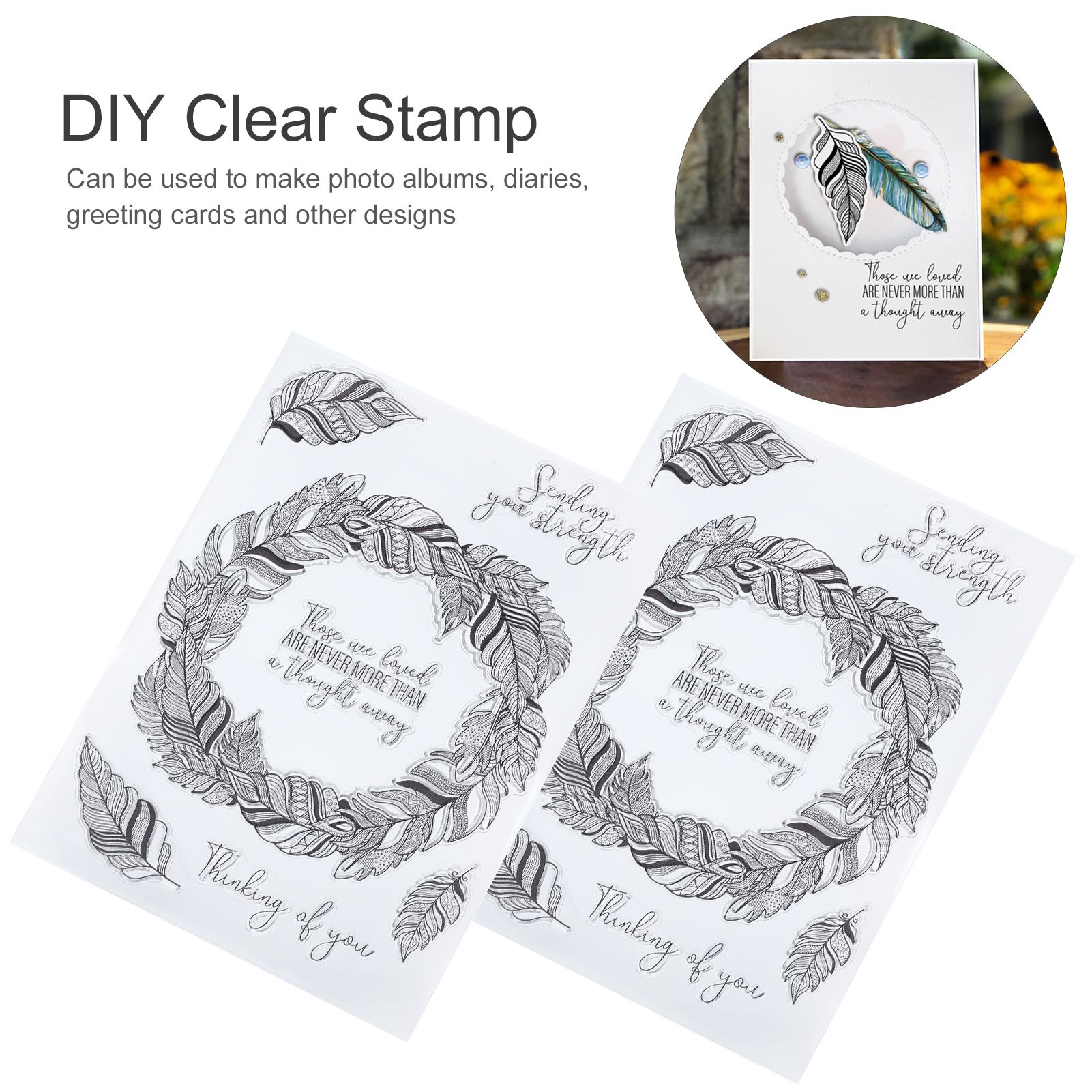 DIY Clear Stamp 2 Sets Feather Transparent Hand‑Made Notebook Decoration Accessories