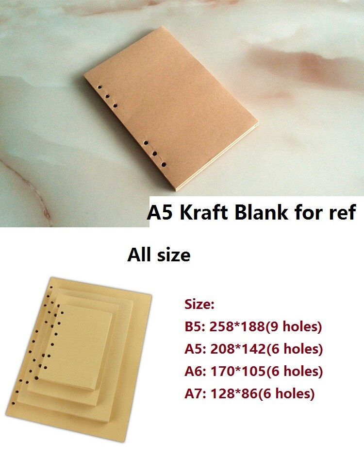 Notebook Refill Inner paper pages 100g 100 gram 80 sheets Vintage Retro Kraft Paper Line  Filler s Sprial B5 A5 A6 A7