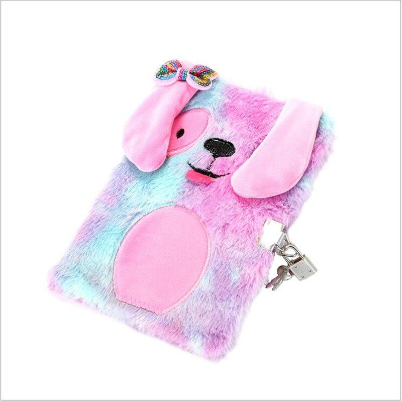 Cute Cartoon Dogs Plush Note Book With Lock Creative Personal Secret Notepad Kids Gift