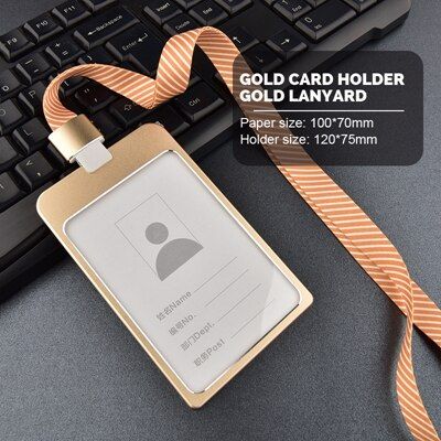 1pc Aluminum Alloy ID Badge Holder Work Card Bus Card Case Holder School Office Supplies With Lanyard