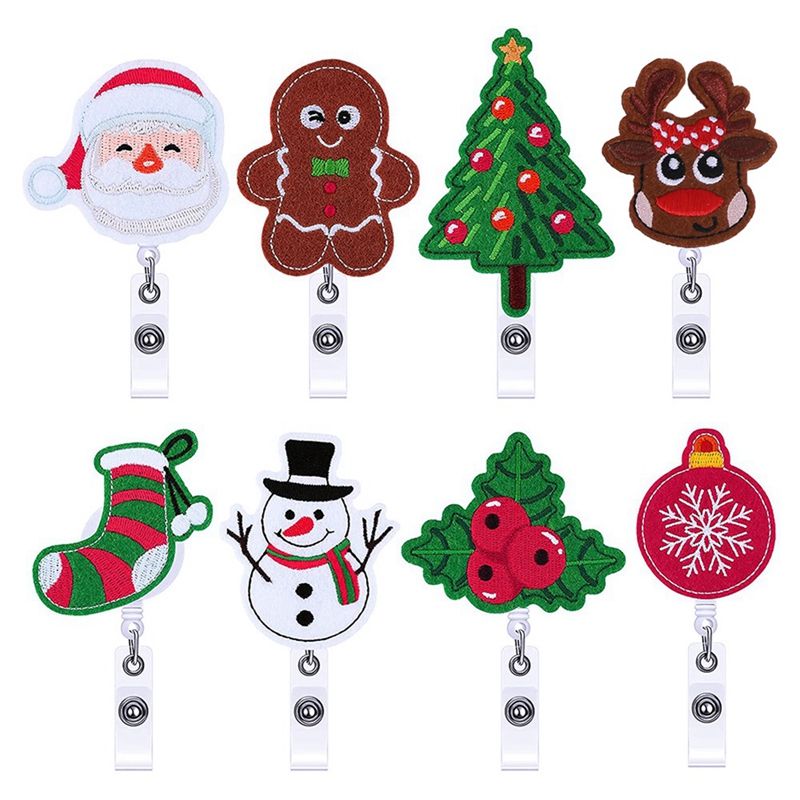 8 Pieces Christmas Felt Nurse Badge Reel Retractable Cute Badge Holder Name ID Felt Badge Holders for Nurse Doctor