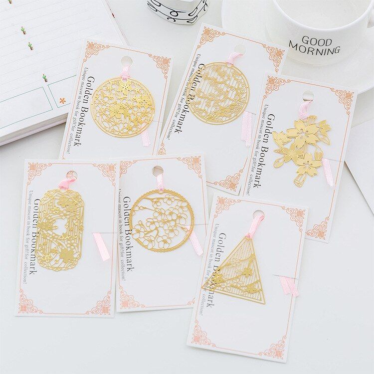 cute kawaii metal gold bookmarks vintage bookmarks hollow flower triangle round shape gift school office supplies stationery