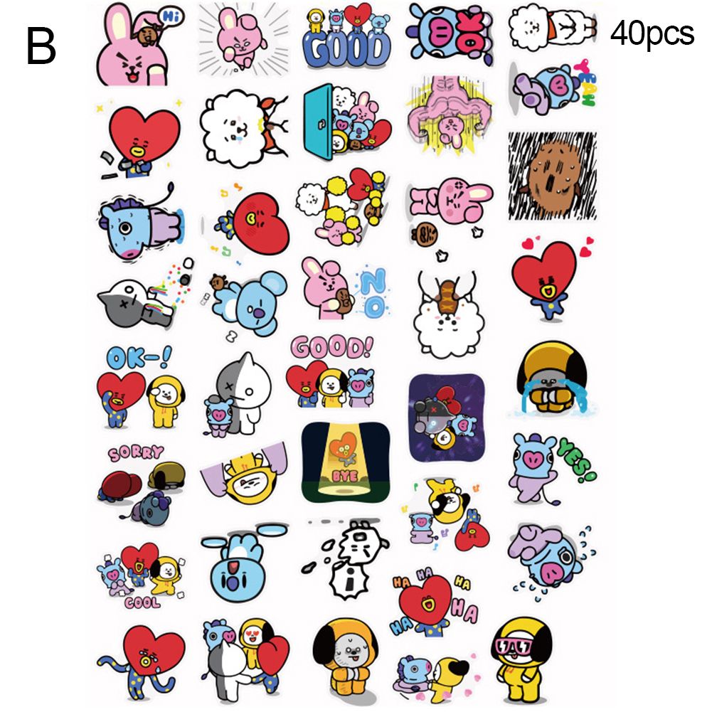 Ehousehold 40Pcs/Set Cartoon BTS Adhesive Stickers Decals Phone Bag Luggage Decoration