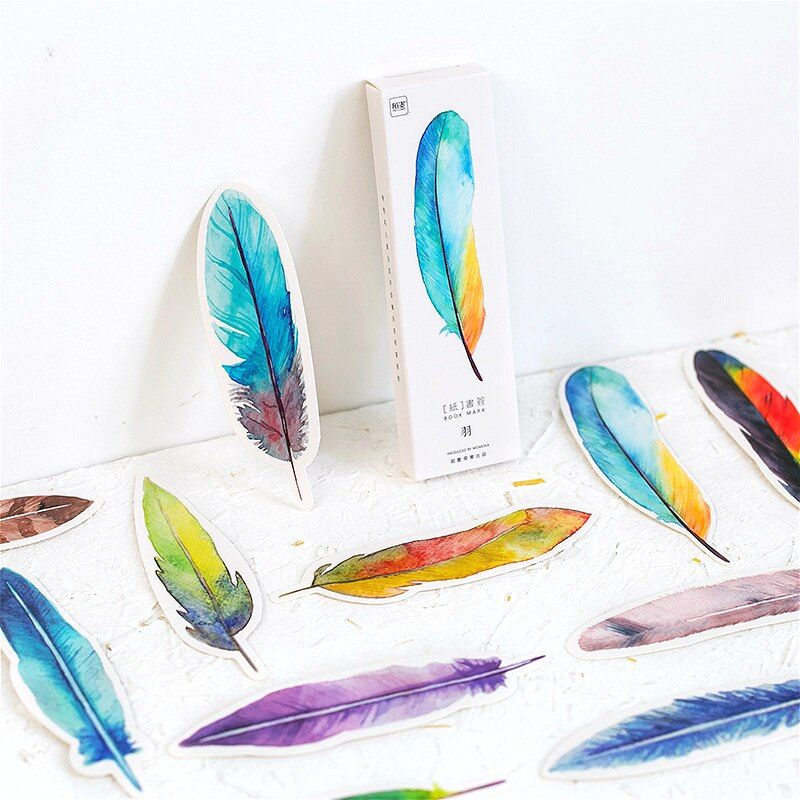 30pcs Feather Paper Bookmark Memory Book Holder Message Card Student Boy Girl Reader School Office Cute Clip Stationery Gift