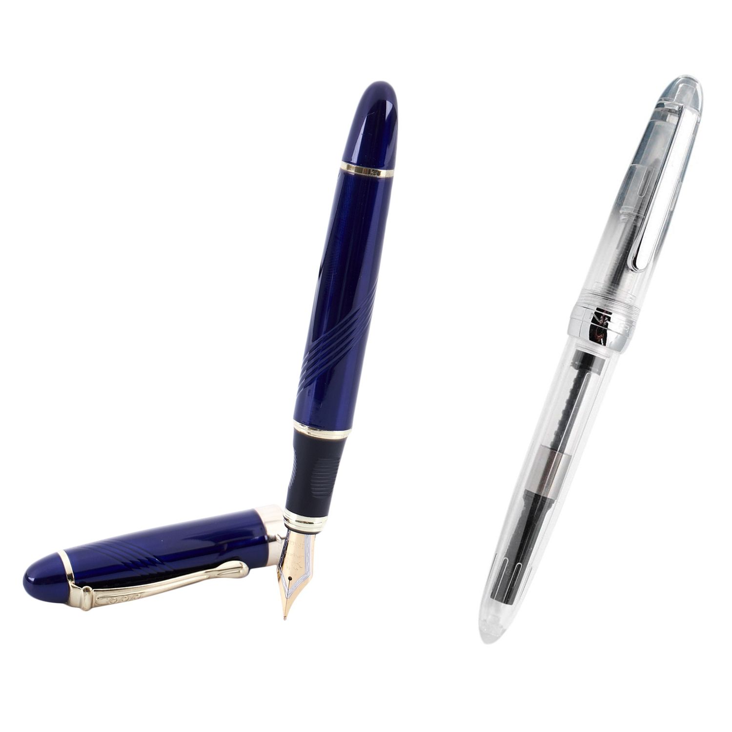 JINHAO 1pcs X450 18 KGP 0.7mm Broad Nib Fountain Pen Blue & 1pcs 992 Fountain Pen(Translucent) Translucent White