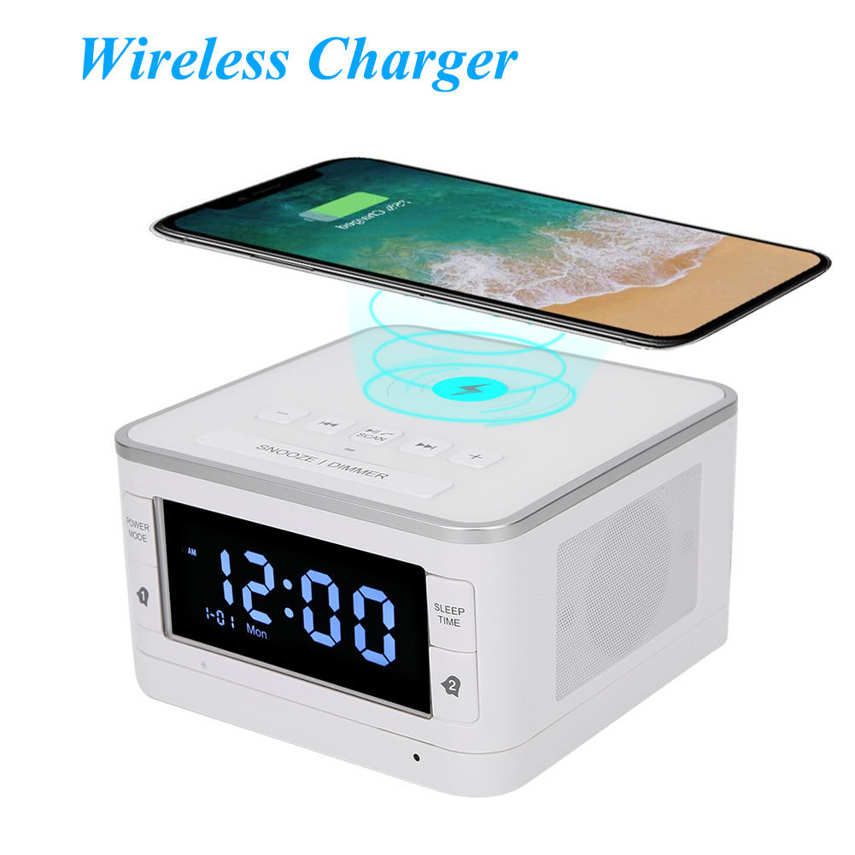 Bluetooth Speaker Player Wireless Charging Digital Alarm Clock US Plug 110-240V