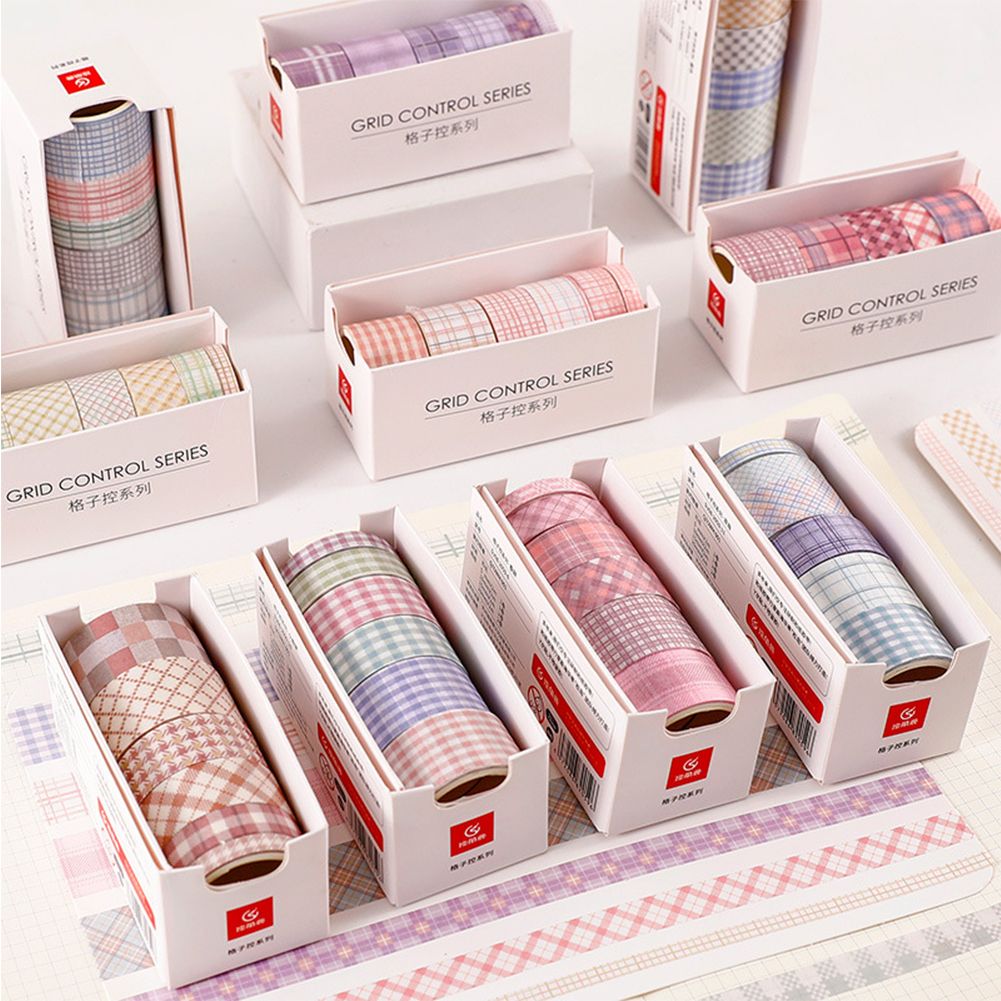6pcs/set Grid Pattern Washi Tapes Diary Tape DIY Scrapbook Background Sticker Masking Tape