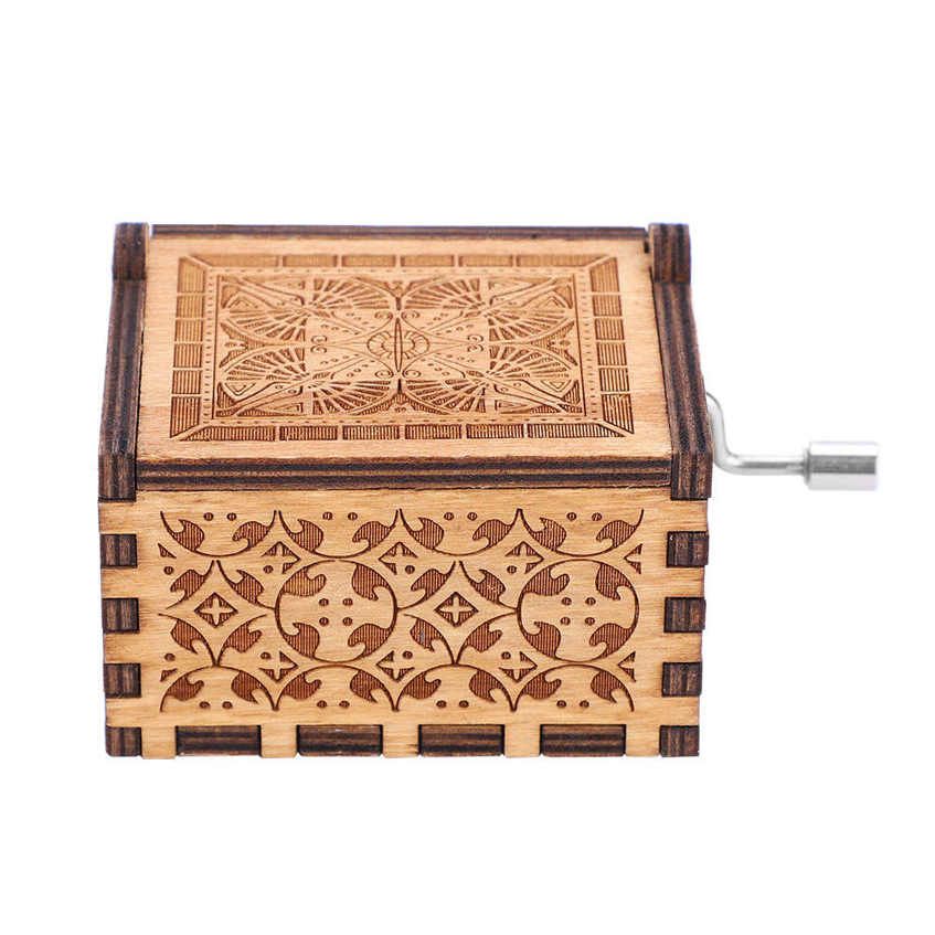 1pc Wooden Hand Crank Music Box Mechanical Classic Craft Birthday Gift