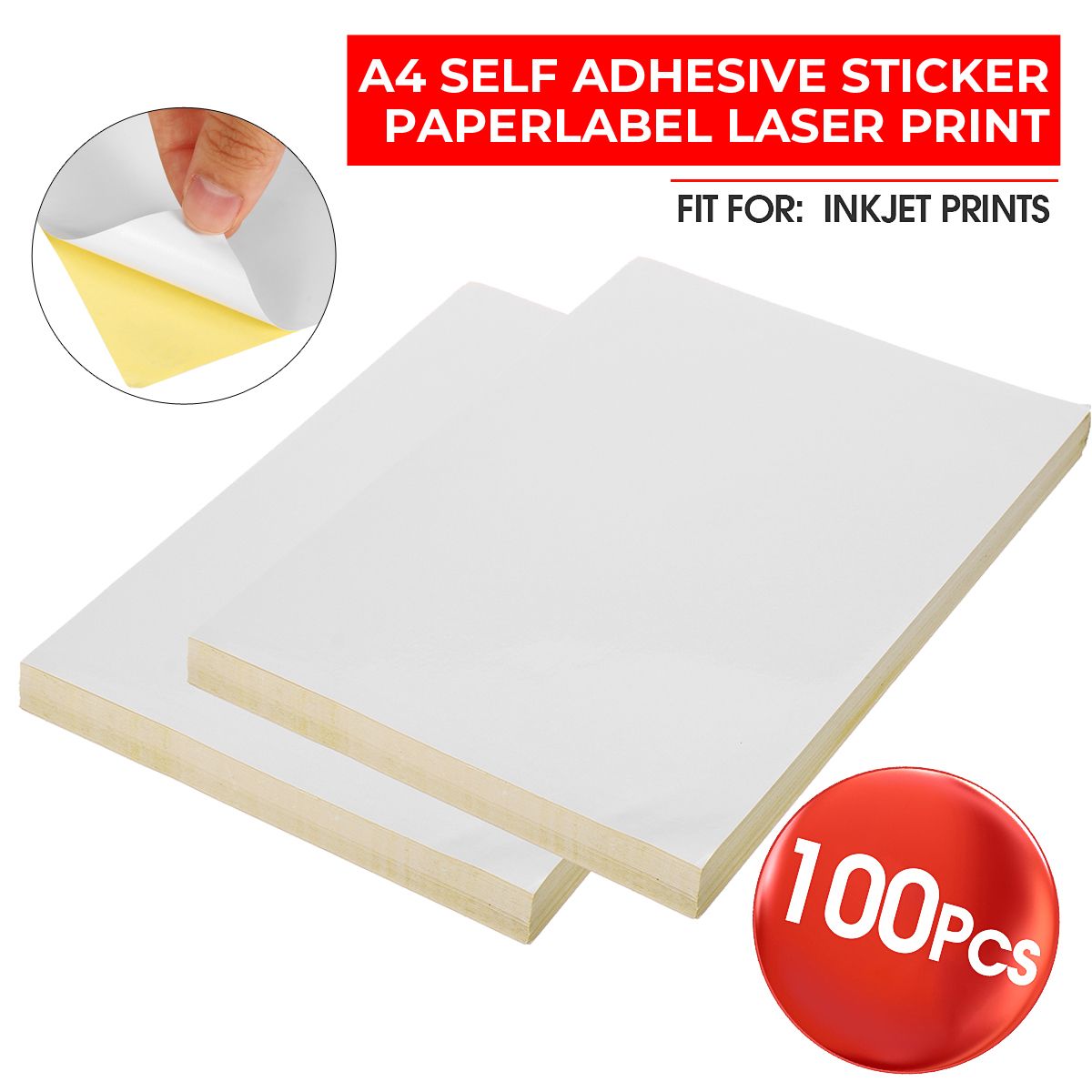 100x A4 Glossy Stationery Self Adhesive Sticker Printer Paper Fit For Inkjet Prints,laser printing -