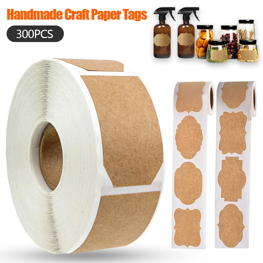 300Pcs Kraft Stickers Paper Labels Blank Christmas Gift for Jar Candle Glass Bottle Office Classification Stationery Sticker