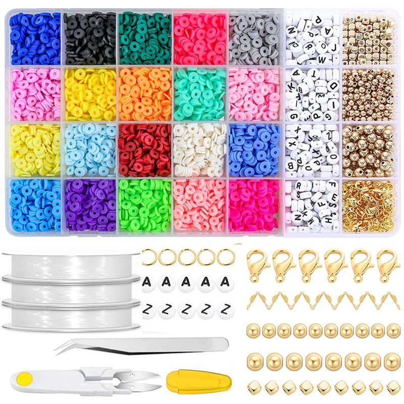 Clay Beads,4000 Pcs of Round Polymer Clay Spacer Beads,with Pendant and Rope,6mm Clay Heishi Beads,for Jewelry Making