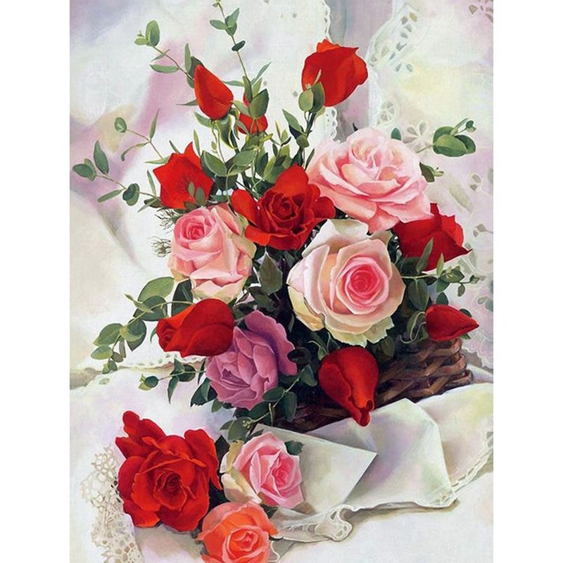 Diamond Painting Full Drill Rose Diamond Round Rhinestones Pictures Diamond Embroidery Flowers Home Decor