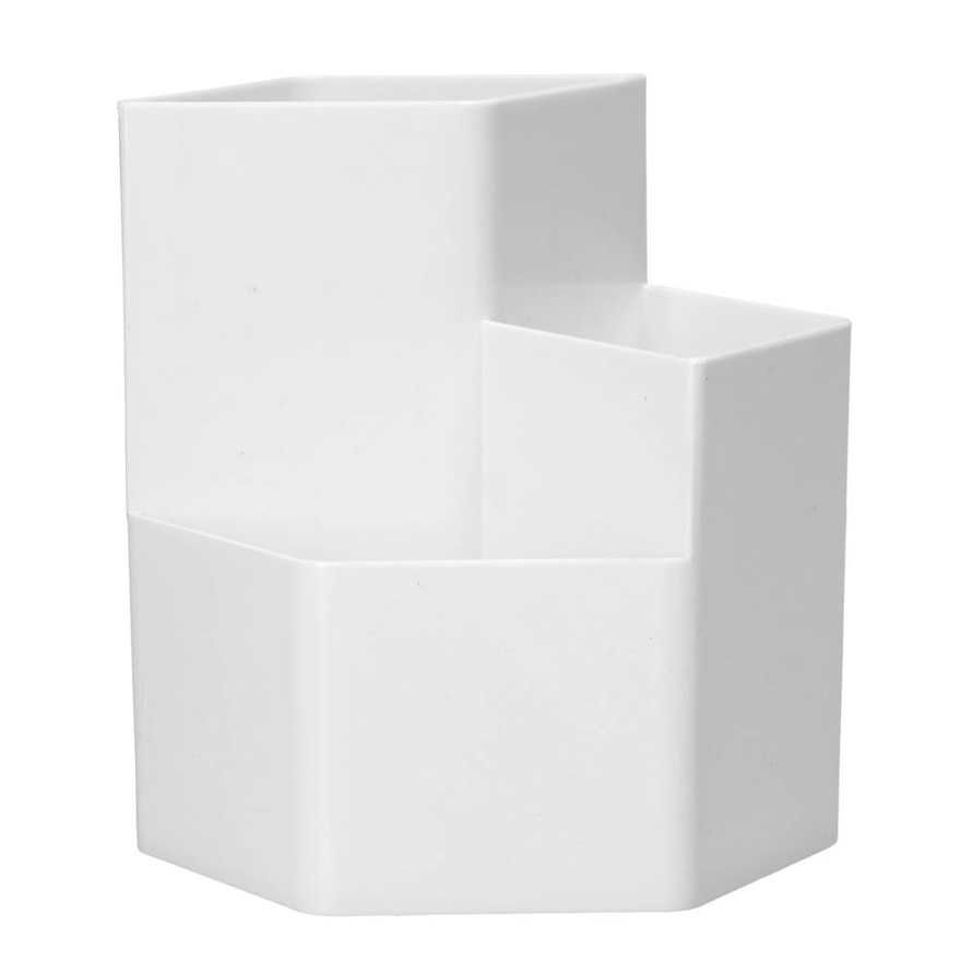 Pen Holder 3 Grids Multifunctional Cute Plastic White Organizer for Study Room Office Classroom