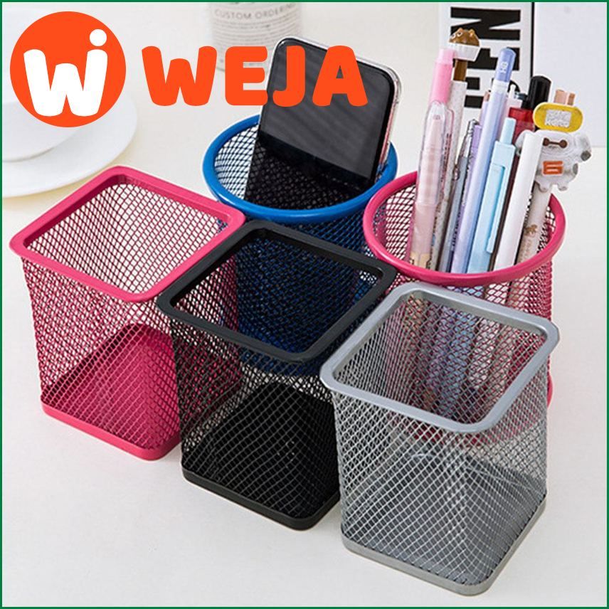 New Pencil Holder Office Desk Metal Mesh Square Round Pen Pot Cup Case Container Organiser Durable Pencil Case
