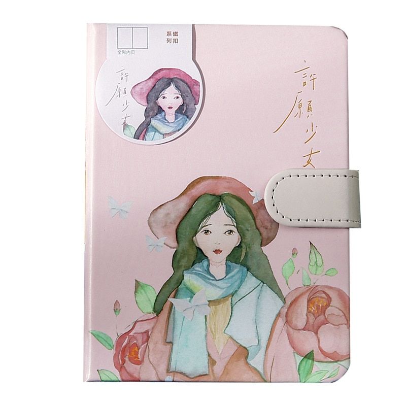 A6 Hardcover Hand-painting Sweet Girls Diary Book Full Color Page Magnetic Buckle Journal