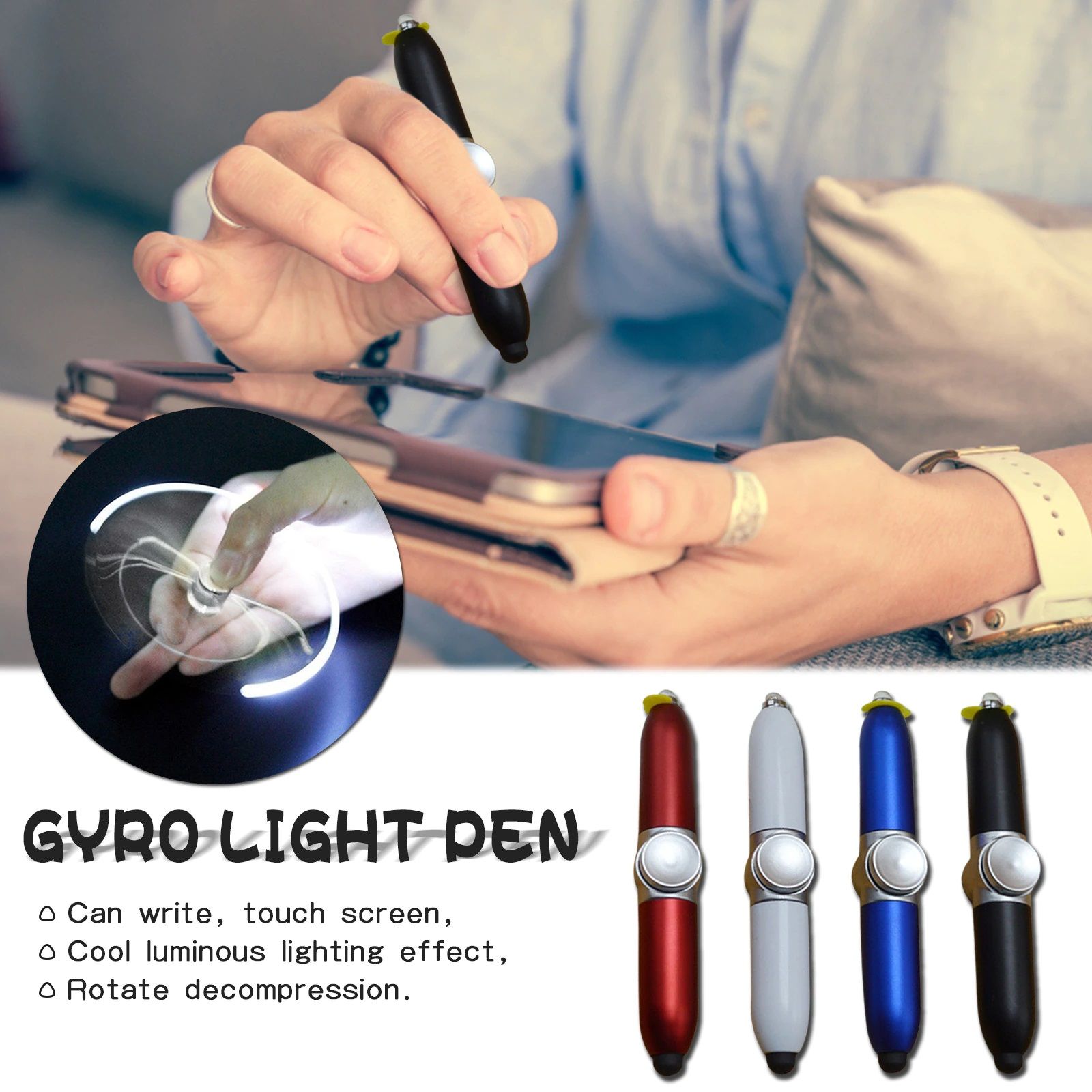 Pen Finger Gyro Spinner Multi-function Light Ball Pen Shape Relieve Stress Party Favors Kids Toy