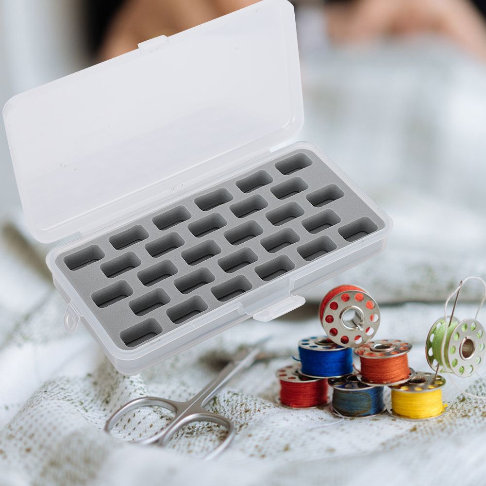Sewing Accessories 28 Slots Empty Spools Box Plastic Thread Storage Cover Bobbin Organizer for Machine