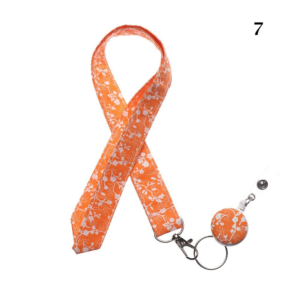 Flower Pattern Fabric Neck ID Card Lanyard Retractable Strap Badge Reel Key Holder Chain Long Phone Pendant Office Supplies