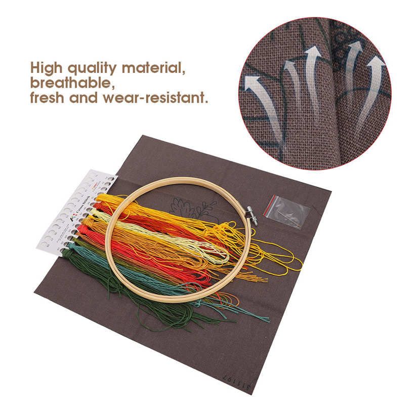 Embroidery Kit DIY Flower Crossed Stitch Unfinished Handwork with 20cm Hoop Frame for Beginner Home Decoration