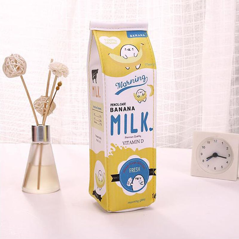 Creative Simulation Of Milk Cartoon Pencil Case Cute PU Pen Bag Stationery Pouch for Student School Supplies yellow Exquisite Product