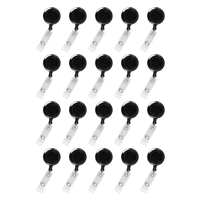 20Pcs Black Keys-Ids-Badges ID Badge Key Card Name Tag Holders(Retractable Reel)with Belt Clip