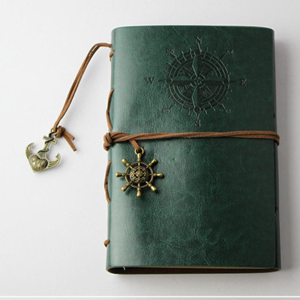 Adeeing Retro Spiral Notebook Diary Notepad Vintage Pirate Anchors PU Leather Note Book for Traveler Journal r60