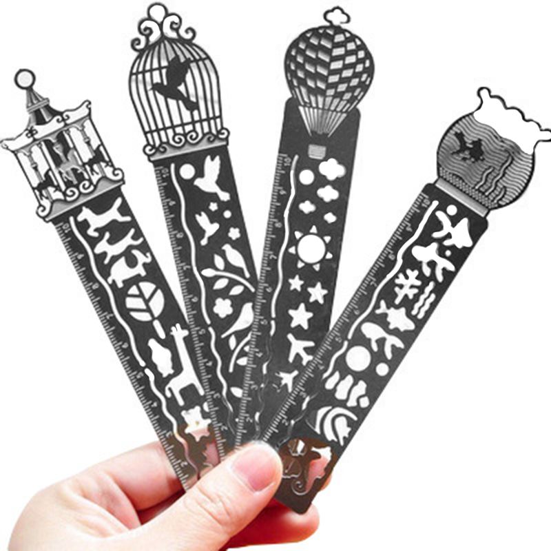 4 Pcs Cute Kawaii Creative Horse Birdcage Hollow Metal Bookmark Ruler for Kids Student Gift School Supplies