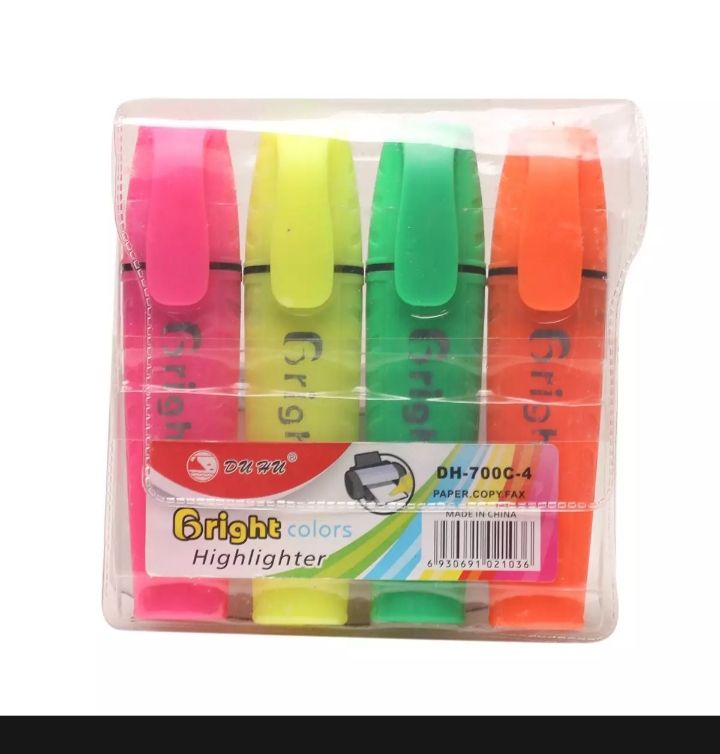 Highlighter Pen 4 Pcs (Yellow-Green-Orange-Pink)