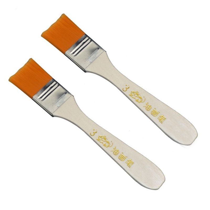 5pcs Orange Bristle Wooden Handle Oil Painting Paint Brush 0.9" Width